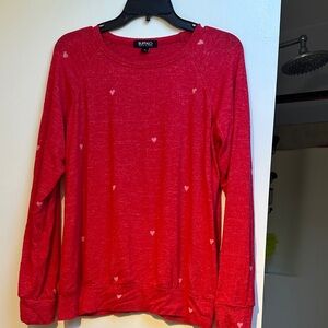 Buffalo David Bitton Red Heart-Print Long Sleeve Sweatshirt